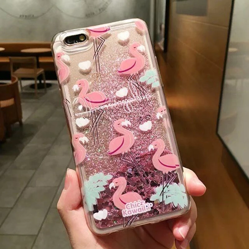 Flamingo Чехол с блестящими звездами и сердечками для iPhone 11 Pro XS Max XR X 7 8 6 6S Plus 5 5S SE мягкий чехол из ТПУ с динамическим жидким зыбучим песком - Цвет: Flamingo