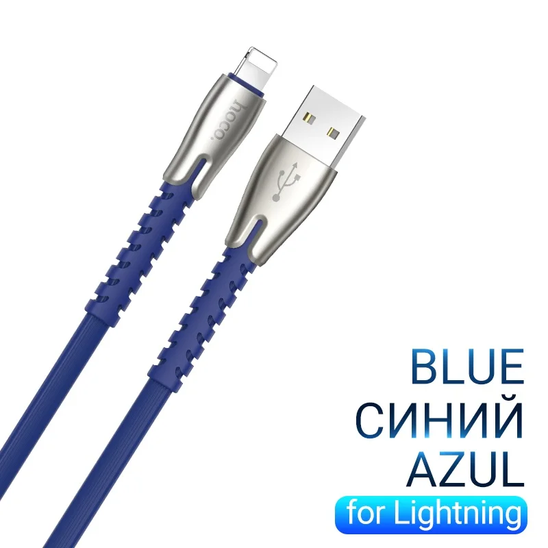 hoco usb кабель для лайтнинг зарядка и передача данных провод юсб для iPhone 7 8 Plus зарядное устройство 2.4A шнур айфон зарядка для айфона зарядник для lightning для айпад зарядный адаптер шнурок к айфон - Цвет: Blue