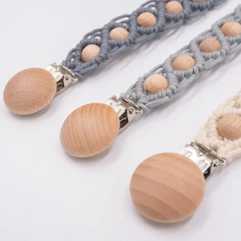 

Baby Dummy Chain Pacifier clip Baby Vintage Crochet Cotton Soother Holder Infant Toddler Wooden Beads Teething Toy