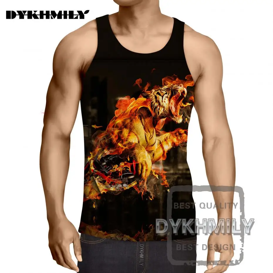 Dykhmily Лето 2017 г. Лидер продаж 3D печати пламя Tiger Roar бороться тонкие хип хоп одежда