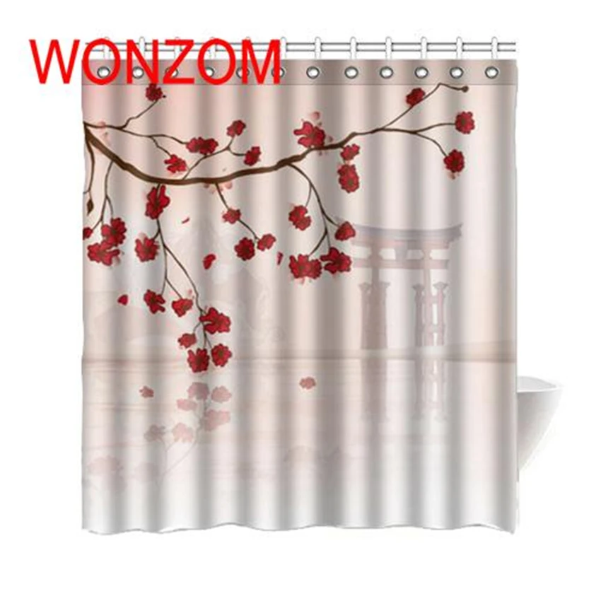 WONZOM Peach Blossom Современный полиэстер Водонепроницаемый аксессуары River душ Шторы s для Ванная комната ткань ванна Шторы с крючками