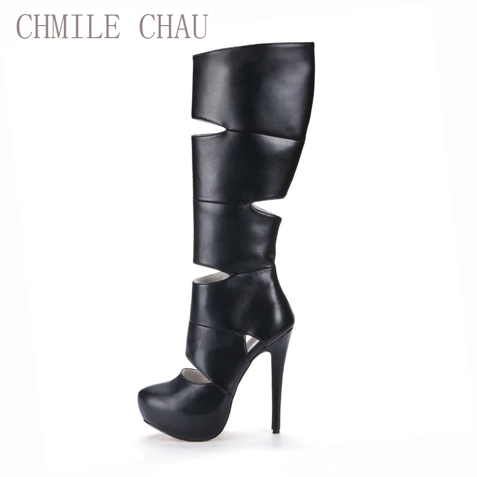 

CHMILE CHAU Fashion Sexy Party Shoes Women Round Toe Stiletto High Heels Cut-Outs Ladies Knee-High Boots Zapatos Mujer 3463BT-g1