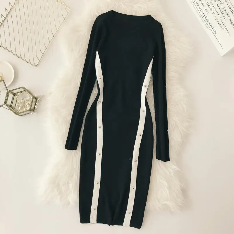 Женское трикотажное платье ALPHALMODA облегающее в полоску с цветными