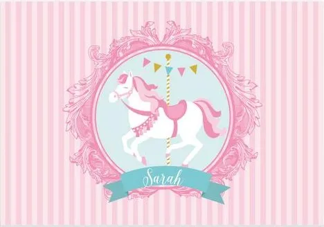 custom carousel horse pink striped photography backgrounds High quality Computer print party photo backdrop | Электроника