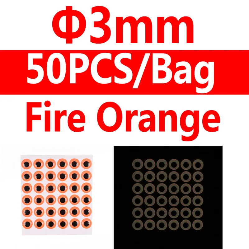 3mm orange 50pcs Bimoo 50 шт. светится в темноте 3D рыбные глаза мухобойка морские рыболовные Джиги ночная рыбалка приманка аксессуары светящийся материал - Цвет: 3mm orange 50pcs