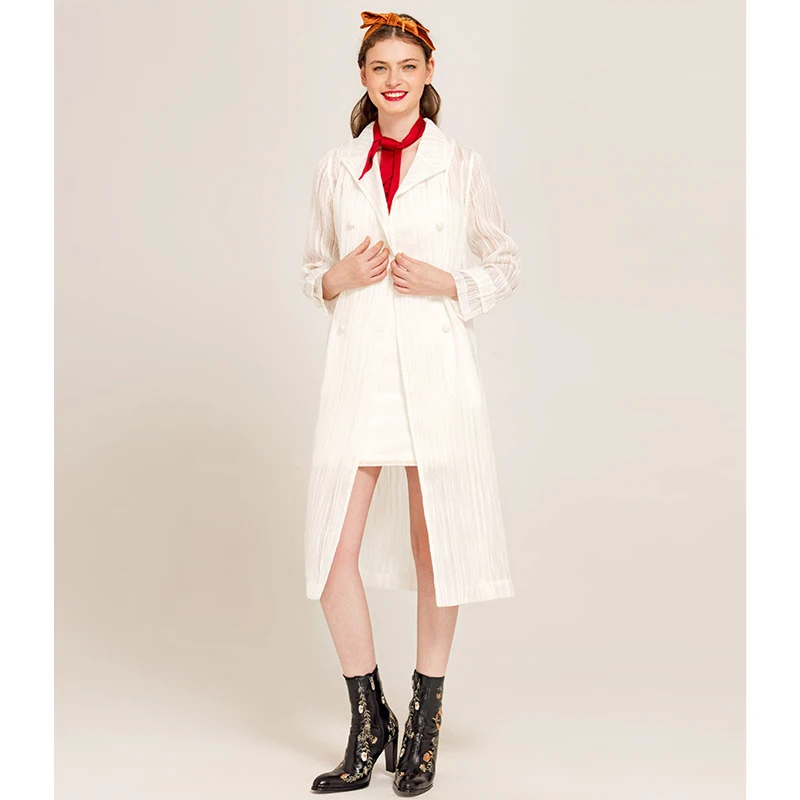 Женское осеннее пальто размера плюс из органзы жаккардовое двубортное с