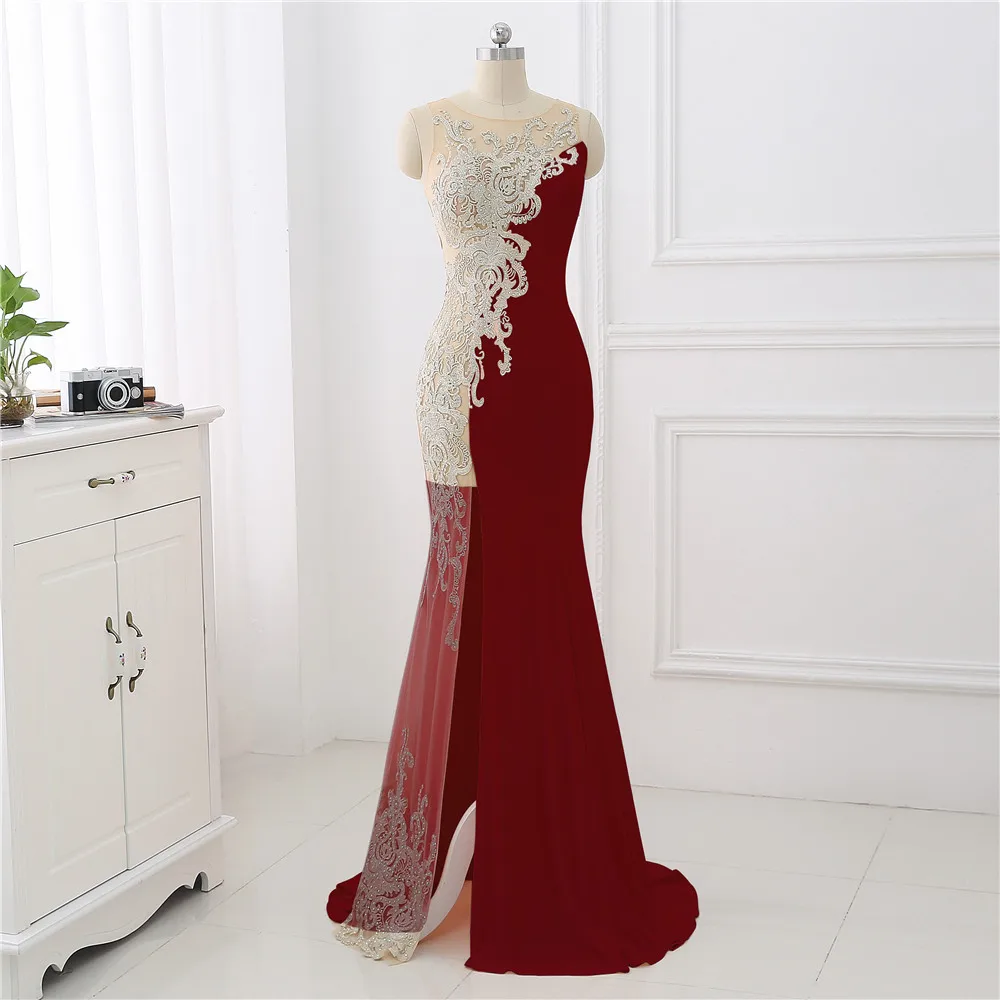 Picture Color Erosebridal, сексуальное, иллюзионное, боковое, Русалка, платье для выпускного вечера, длинное,, Новые Вечерние платья с коротким шлейфом, уникальный кружевной дизайн, разрез спереди - Цвет: Picture Color