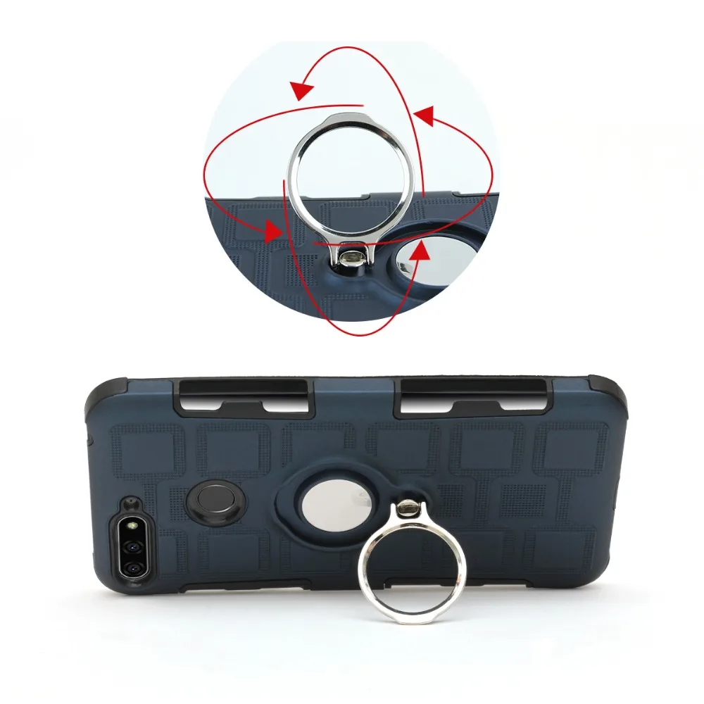 For Funda Huawei Y6 2018 Case Hybrid with Finger Ring Holder Kickstand Fit Magnetic Car Mount Cover for |