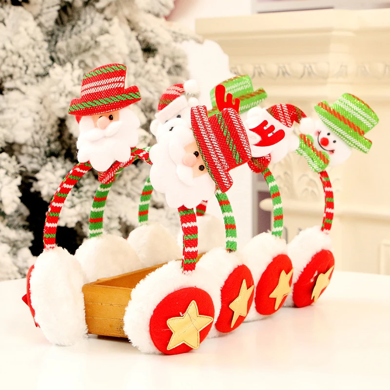 Earmuffs Santa Claus Elk Bear Headdress Kid Adult Christmas Headband Party Decor Cute Gift Ears Protect | Дом и сад