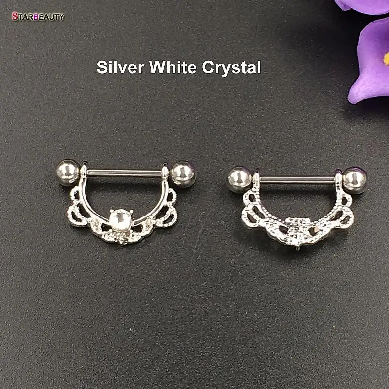 Silver White Crystal 2 шт/лот крутой Опал пирсинг кольцо для соска 14 г пирсинг носа для женщин Девушка пирсинг для сосков популярный пирсинг для тела бижутерия - Окраска металла: Silver White Crystal