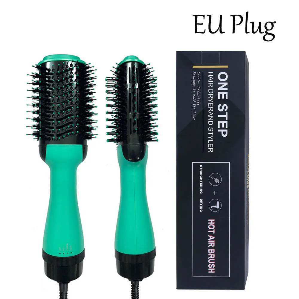 Green EU Фен-щетка 2 в 1 многофункциональная фен для волос Volumizer вращающаяся щетка для горячей укладки волос бигуди Ролик вращающийся стайлер Расческа для укладки - Цвет: Green EU