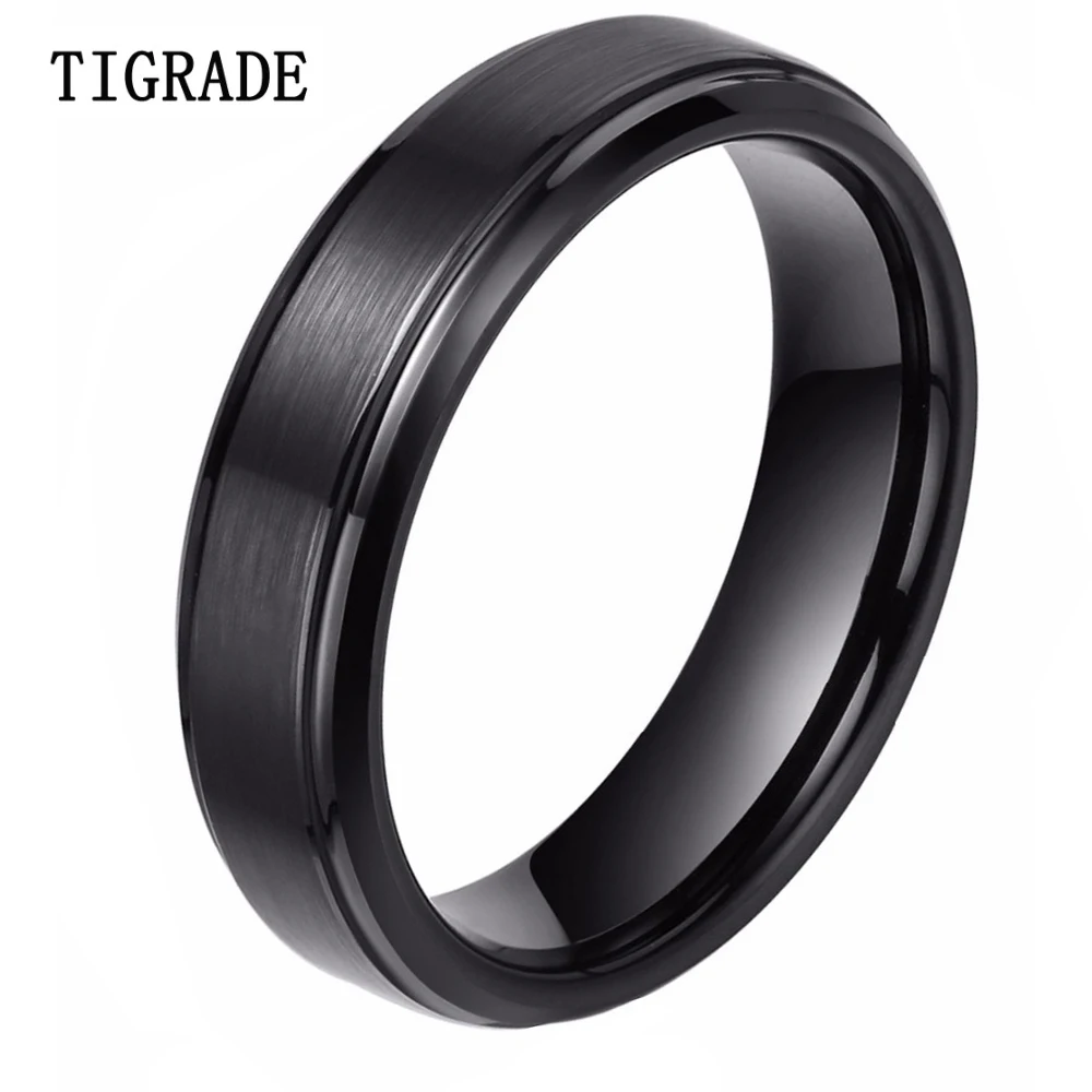 Tigrade 6 мм черный карбидо вольфрамовое мужское кольцо Карбид обручальное
