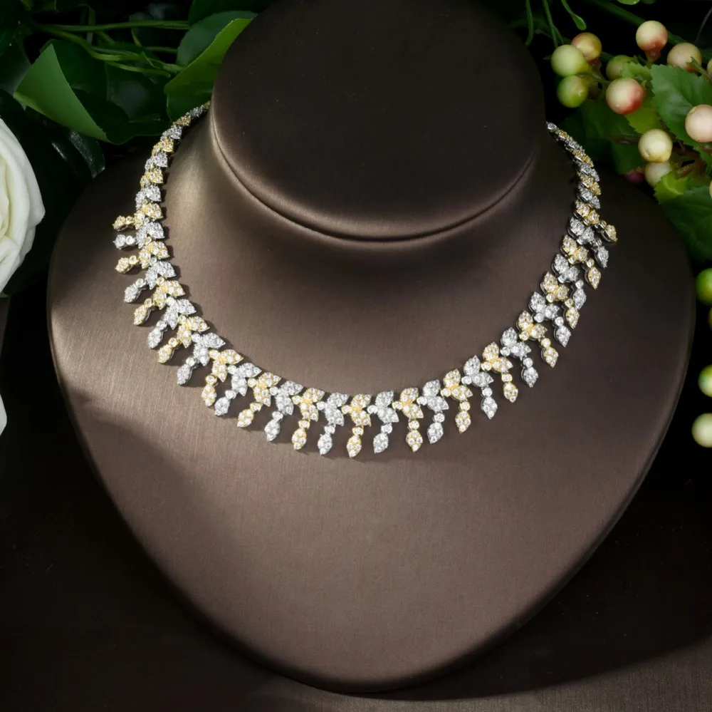 HIBRIDE роскошные женские ювелирные изделия в форме листа для невесты CZ ожерелье