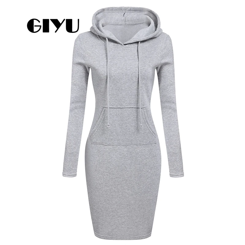 GIYU женское платье с капюшоном Осенние однотонные платья длинными рукавами