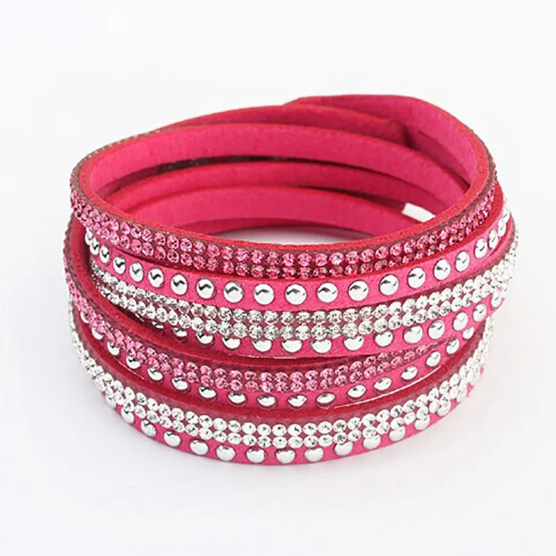 Многослойные кожаные браслеты для женщин и мужчин с кристаллами ПУ на запястье