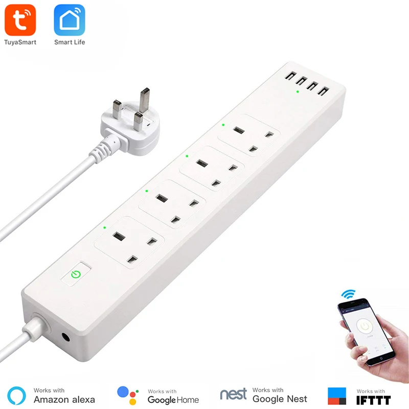 Стандарт Великобритании WiFi умная полоса питания 4 выхода порта USB умный