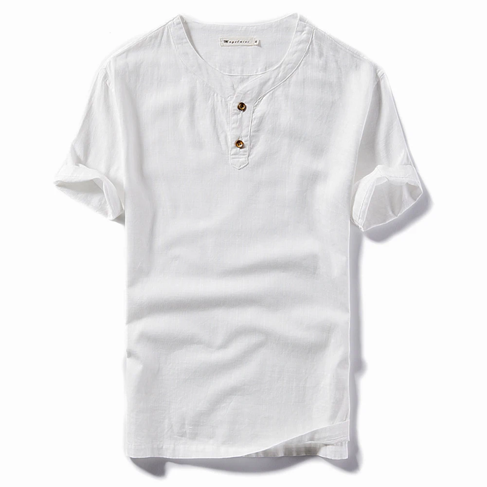 Helisopus одноцветные льняные футболки для мужчин короткий рукав v-образный вырез