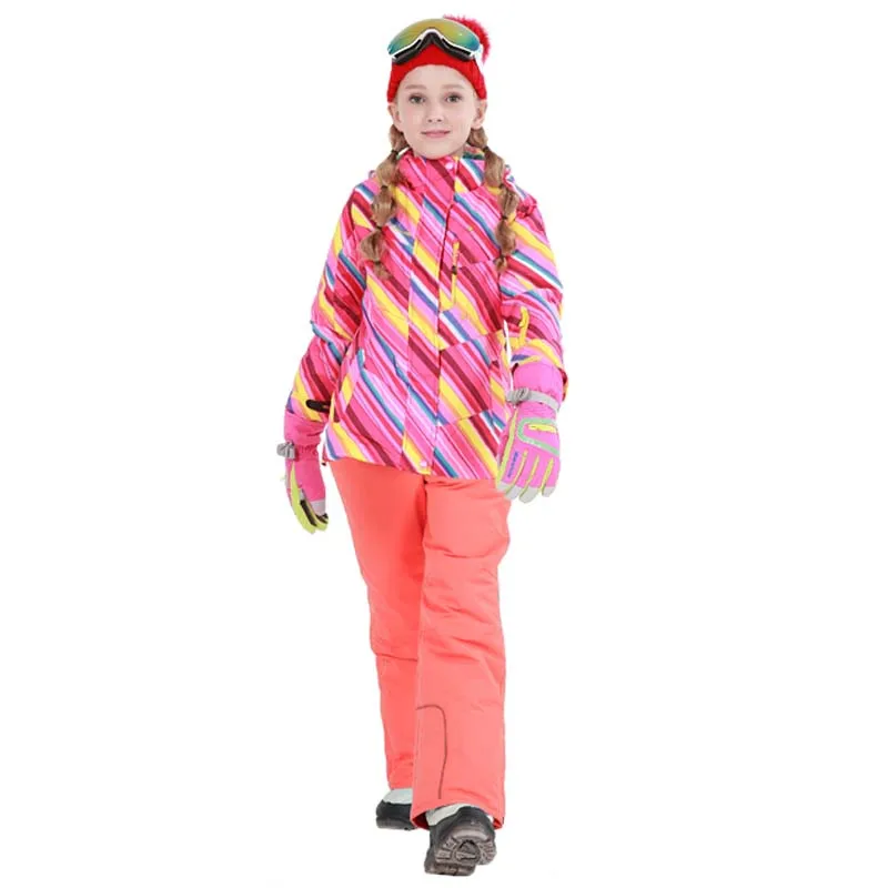 Dollplus/Зимний спортивный лыжный костюм для девочек; теплая верхняя одежда для детей; комплект одежды; ветрозащитная куртка+ брюки; комплекты для детей-подростков - Цвет: 81608 Orange