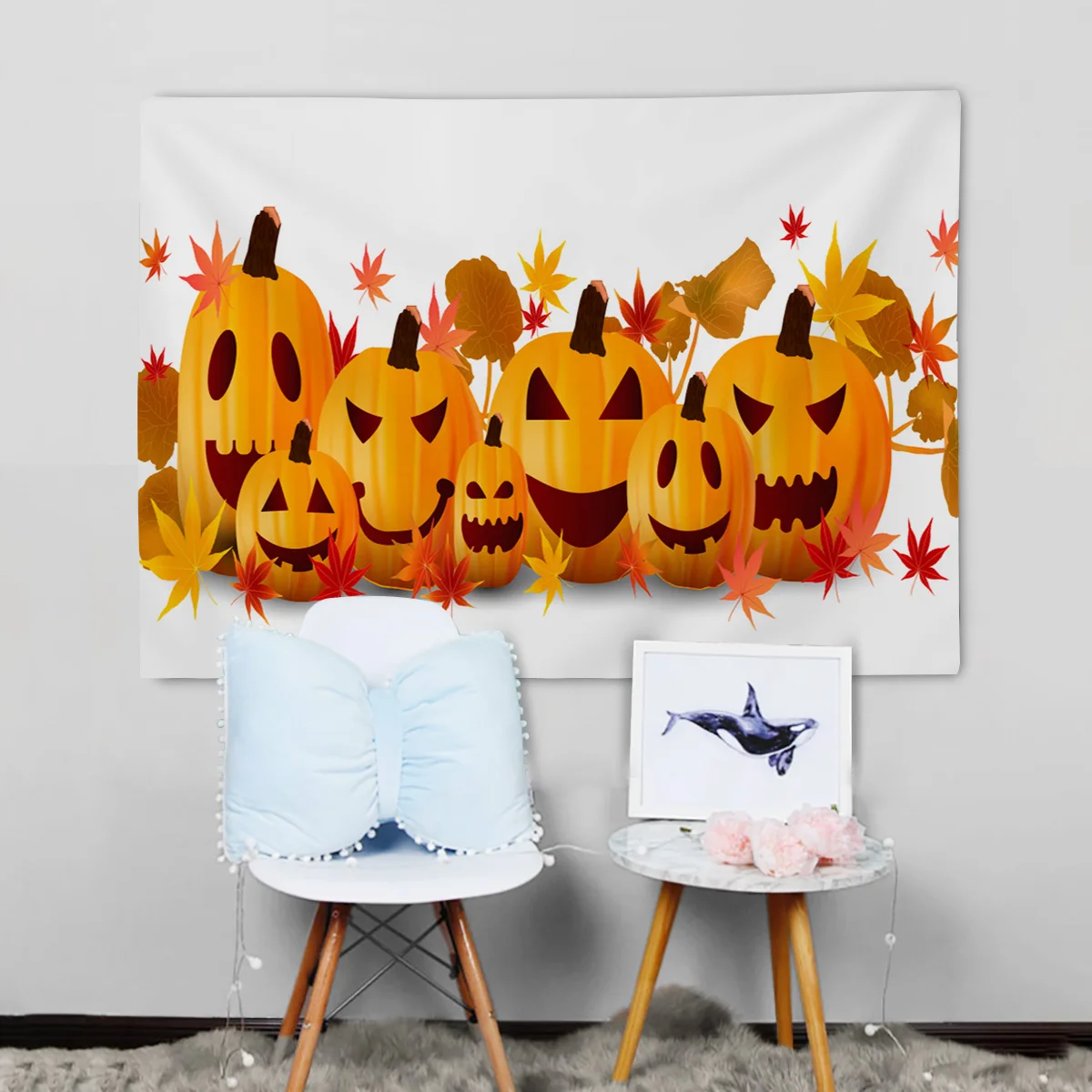 WARMTOUR Tapestry Halloween Pumpkin Autumn Maple Leaf Wall Home Decor Polyester Beach Towels | Дом и сад