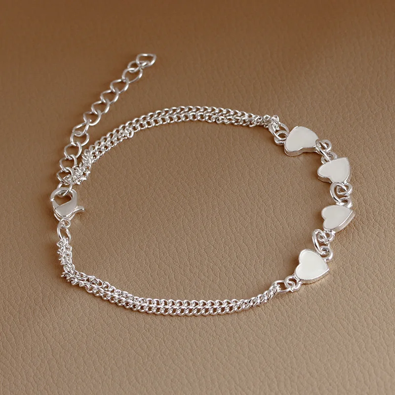 New Glow in the Dark Bracelet Enamel Heart Bracelets Bangles for Women Silver Color Chain Charm Female Handmade Suppliers | Украшения и