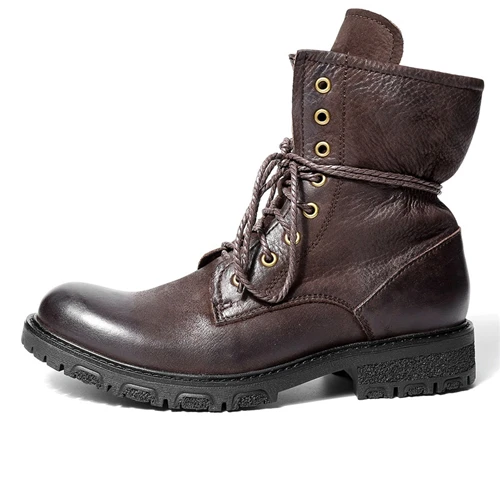 Коричневый British style Men boots Luxury Vintage Military boots Genuine leather Tooling shoes Motorcycle boots botas hombre 02A - Цвет: Коричневый