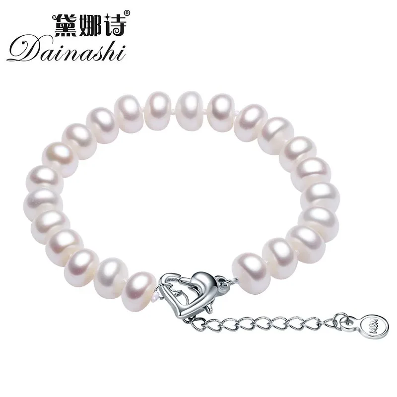 Dainashi white freshwater pearl Charm bracelet for women 9-10mm natural fine jewelry wedding bridesmaid good gift | Украшения и