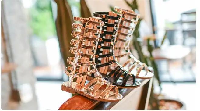 Длинные сандалии 2018 летняя Европейская обувь римские для девочек модные с