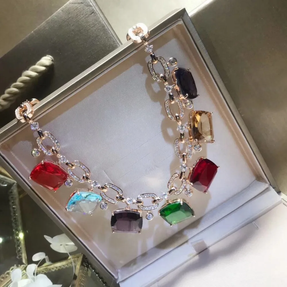 3A cubic Zircon crystal stone geometric necklace designer dinner party jewelry female bijoux for women | Украшения и аксессуары