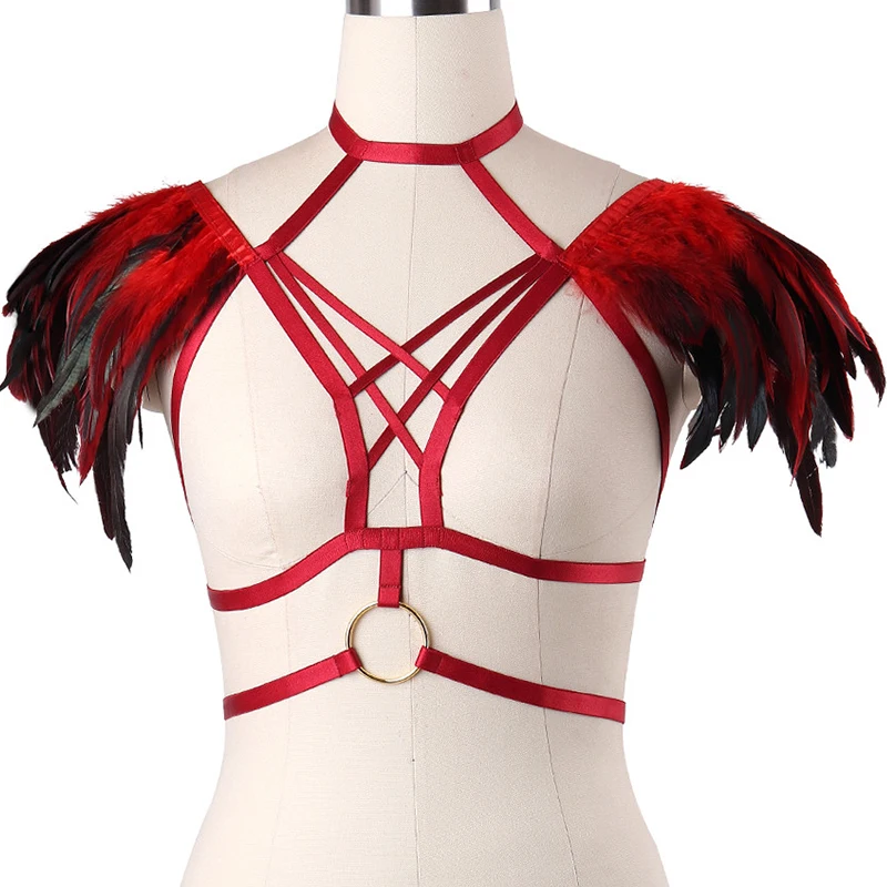 Женское бондажное платье с перьями в готическом стиле|body cage|bra bondagewomen goth |