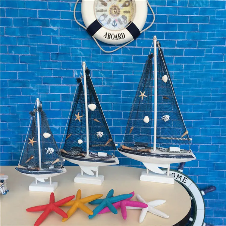 Mediterranean Style Wooden Sailing Model Birthday Gift Home Decoration Handicraft Ship Everything Is Going Smoothly | Дом и сад