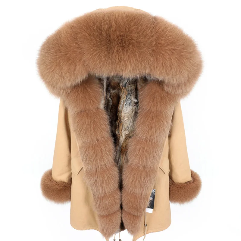 

MAOMAOKONG2021 new Real rabbit fur lining female coat Real fox fur collar winter women's jacket Long park