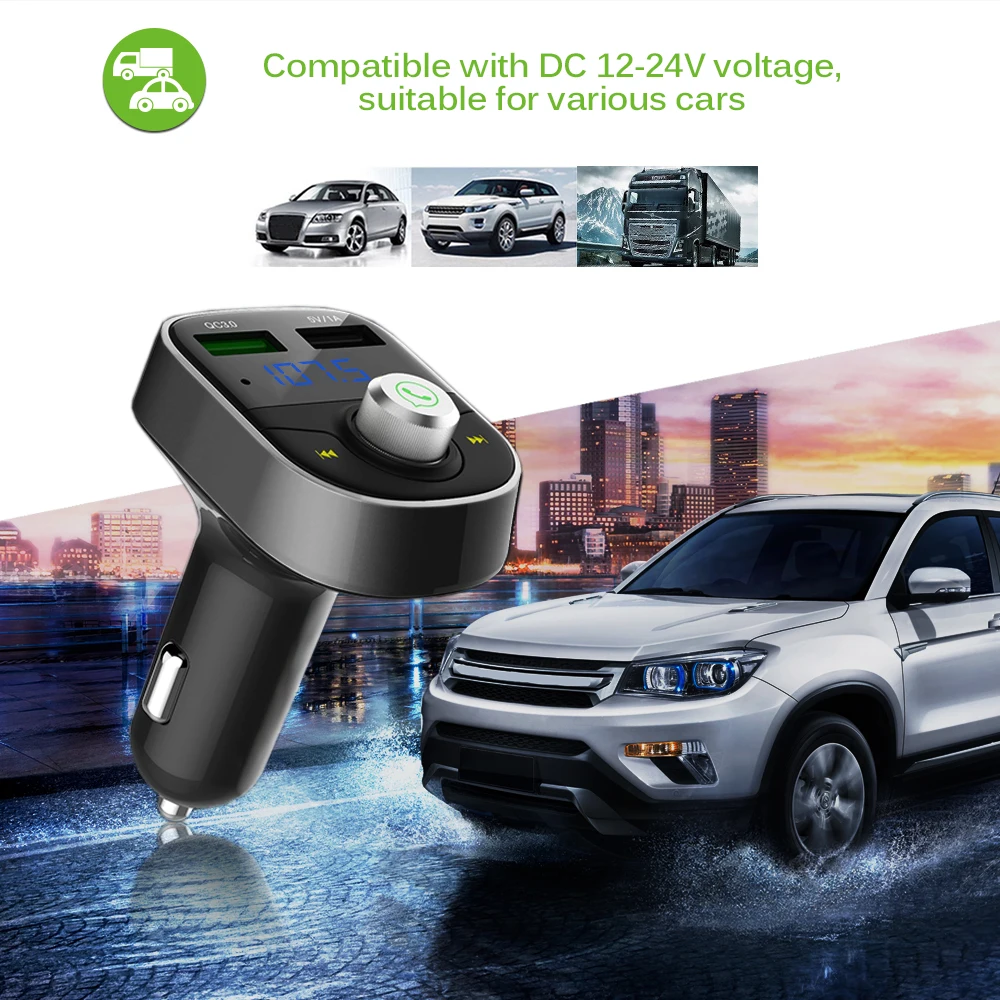 FM трансмиттер автомобильный с двумя USB портами и поддержкой музыки|fm transmitter|bluetooth