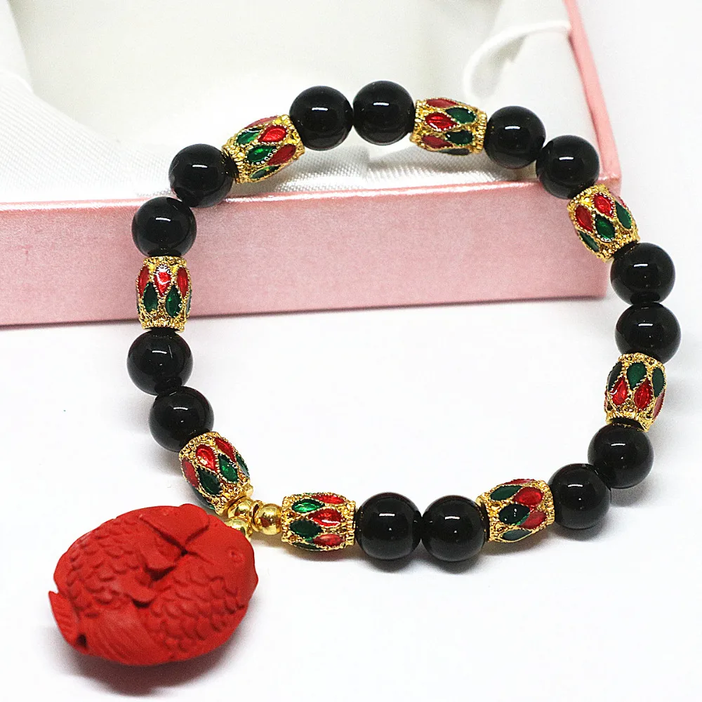 Полудрагоценных черный красный зеленый круглый халцедон нефриты браслет