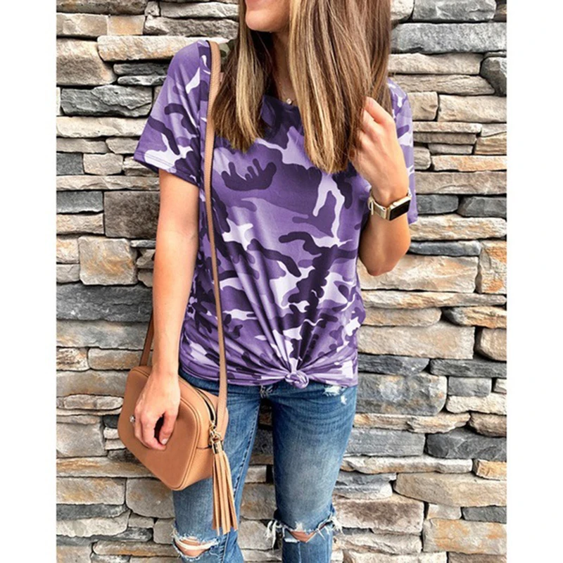 Women Printed Camouflage Short Sleeve O Neck All-match T-shirt Female Military Casual Loose Bottoming Summer Top Tees SJ2932U | Женская