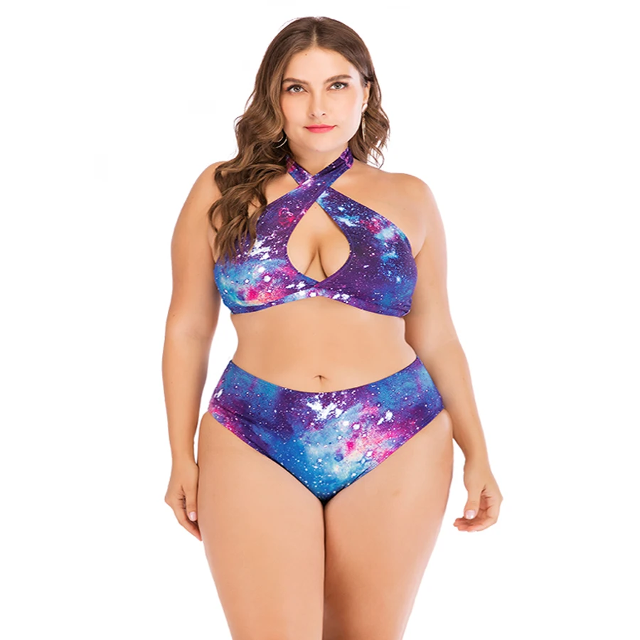 Женский раздельный купальник со звездным небом Раздельный с завышенной талией