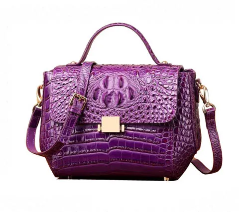 Purple SUWERER New top cowhide women genuine leather bag Embossed crocodile pattern Fashion schoudertas dames luxury leather bag - Цвет: Purple