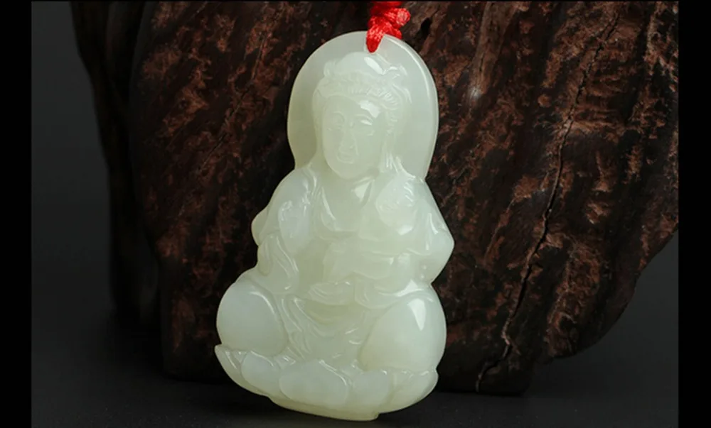 Подвеска из натурального нефрита Авалокитешвара и Тянь Юй резные Гуаньинь