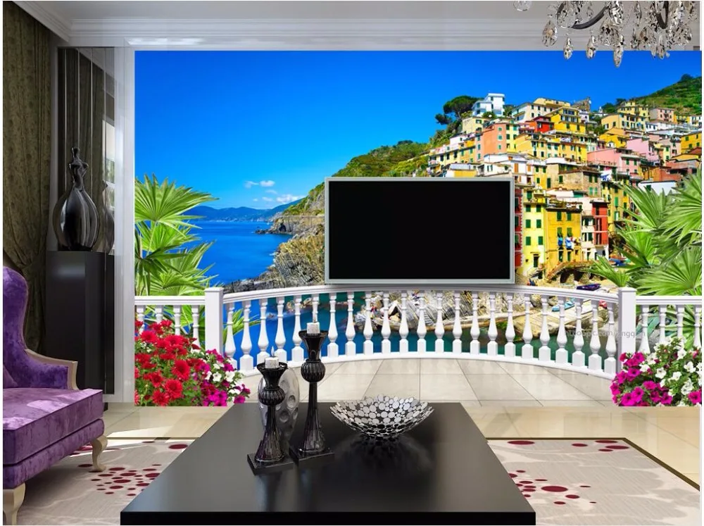 Настенные 3d фотообои на заказ садовые террасы приморские пейзажи украшение