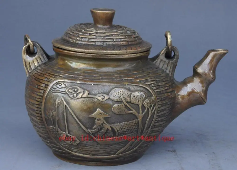 Китайский древний латунный ручной резной чайник для мужчин и сосны w daming Mark|brass