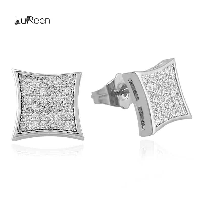 silver Lureen в стиле хип-хоп золото; серебро; Сережки для мужчин Стразы Micro Pave Cz квадратной формы серьги гвоздики для женщин ювелирные изделия подарки WGEH1001 - Окраска металла: silver