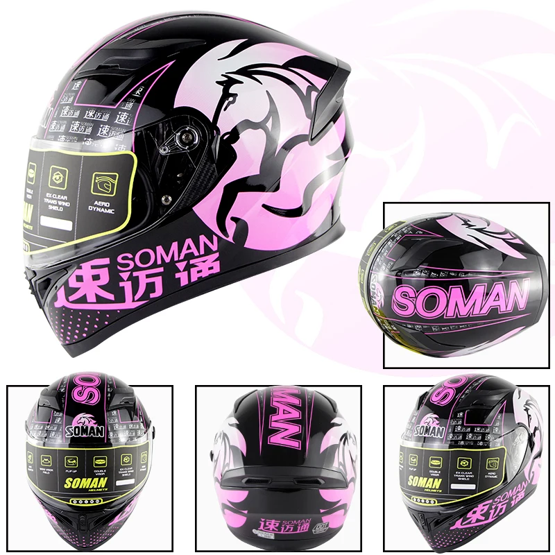 Motorcycle Helmet pink Full Face Casque Moto Riding ABS Motocross Helmet Women Men Motorbike Capacete Double Lens ECE Casco Moto enlarge