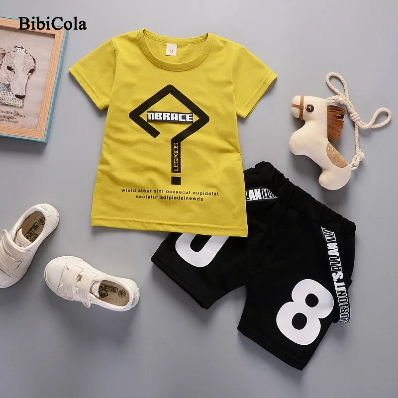 Детский спортивный костюм BibiCola хлопковая Футболка с буквенным принтом и шорты