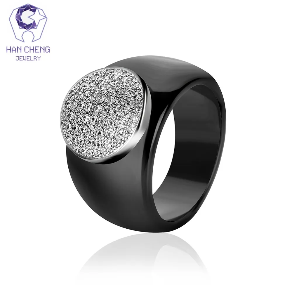 

HanCheng New Fashion Luxury Big Round Gem Stone Cubic Zirconia Ceramic Ring Statement Rings For Women Jewelry Bijoux