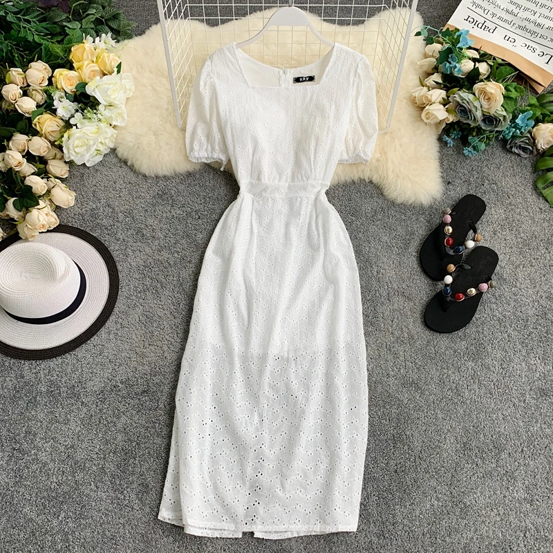 2019 новые модные женские платья ажурные кружева квадратный воротник с коротким