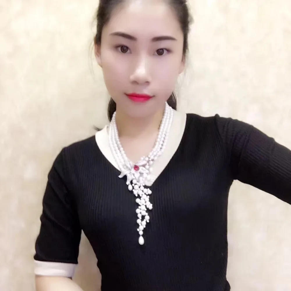 Комплект из колье и серёг с натуральным жемчугом|wedding party jewelry|party jewelrynecklace and earrings |