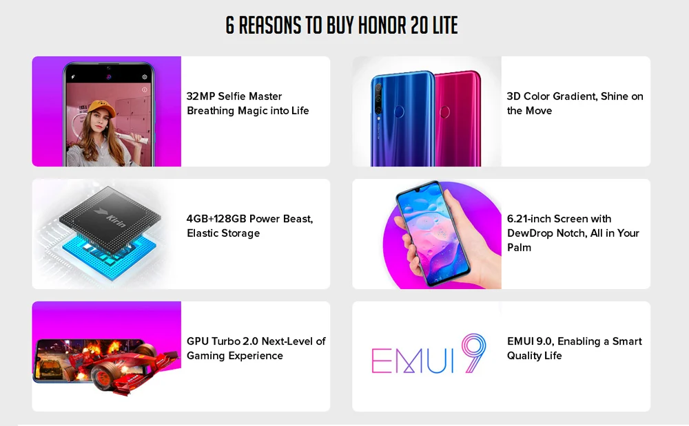 Глобальная Версия Honor 20 lite 20i мобильный телефон 6,21 дюймов Kirin 710 Восьмиядерный Android 9,0 смартфон отпечатков пальцев
