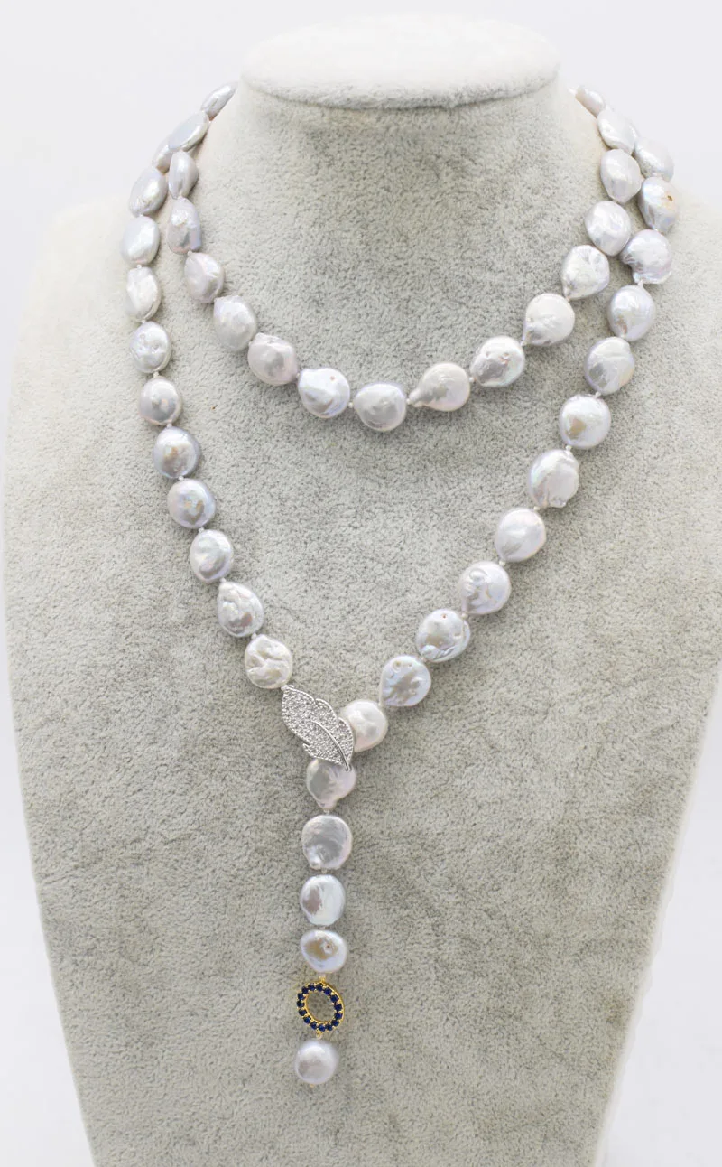 

freshwater pearl gray coin 11-13mm necklace 32inch wholesale beads nature FPPJ woman 2018