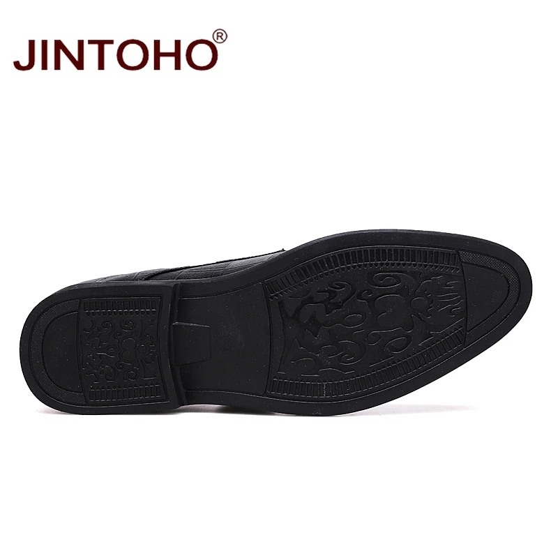 Туфли JINTOHO мужские кожаные брендовая модная повседневная обувь черные лоферы
