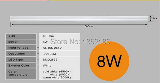New Led Tube Lights 600mm T5 8W Tubes 60cm Protective Package Super Brightness Lamp Fluorescent AC85~265V 4000K | Лампы и освещение
