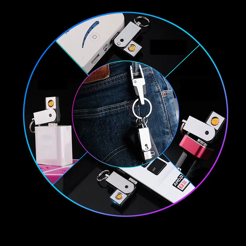 Креативный вольфрамовый провод USB прикуриватель зажигалка брелок без батареи